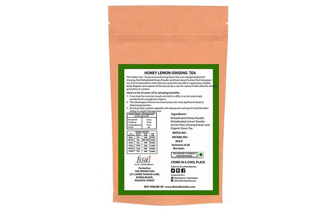 The Indian Chai Honey Lemon Ginseng Green    Pack  100 grams